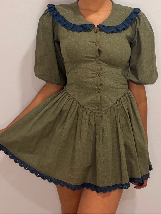Free People Dresses & Skirts - Free People Olive Mini Dress with Navy Trim